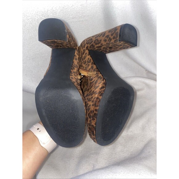 LEOPARD Chunky High Heel Boots 8.5 Spice Girls 70s Y2K Disco Rave Club 90s JF - Picture 6 of 8